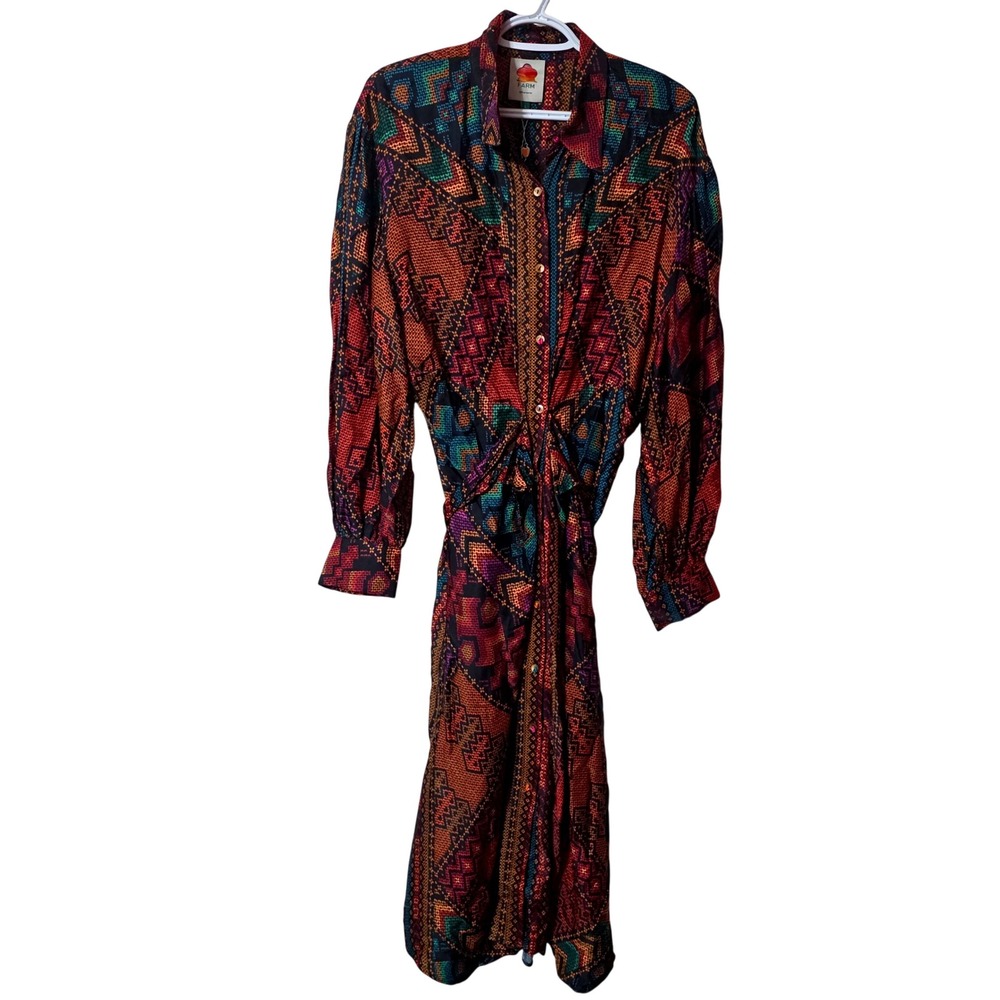 Farm Rio Women L Yawanawa Stripes Midi Dress Multi Color Boho Sustainable NWT - Picture 4 of 16